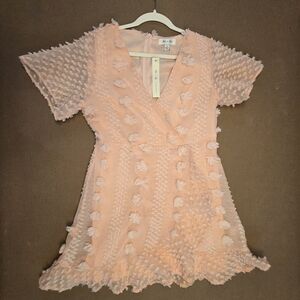 She + Sky Peach Textured Pom Mini Dress